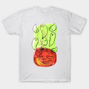 Watercolor Ghosts and Pumpkin T-Shirt